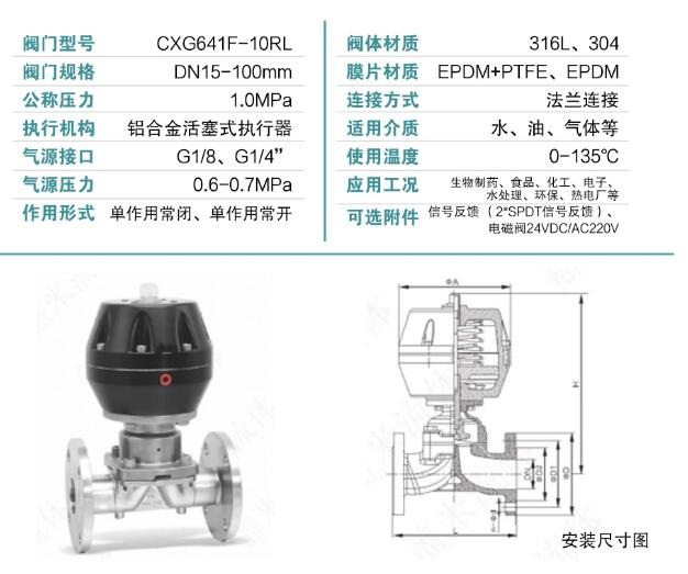  G641F-16P气动不锈钢法兰隔膜阀